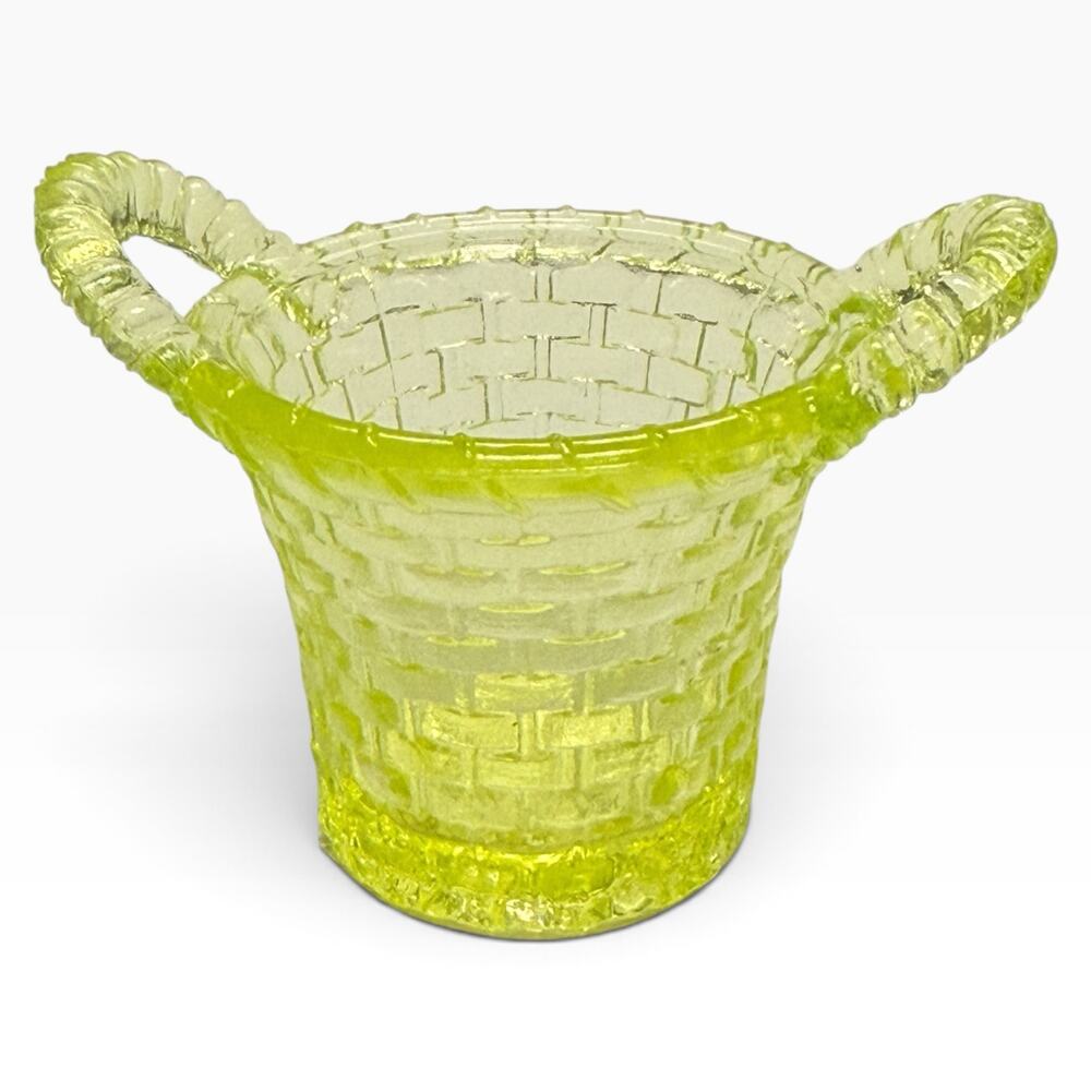 Boyd Glass Vaseline Uranium Glass 2 Handle Basket Toothpick Holder 1998-03 GLOWS